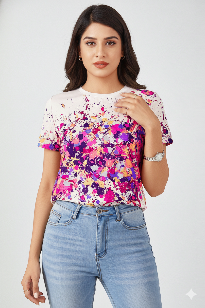 Urban Splash Printed T-Shirt – Pink Multi