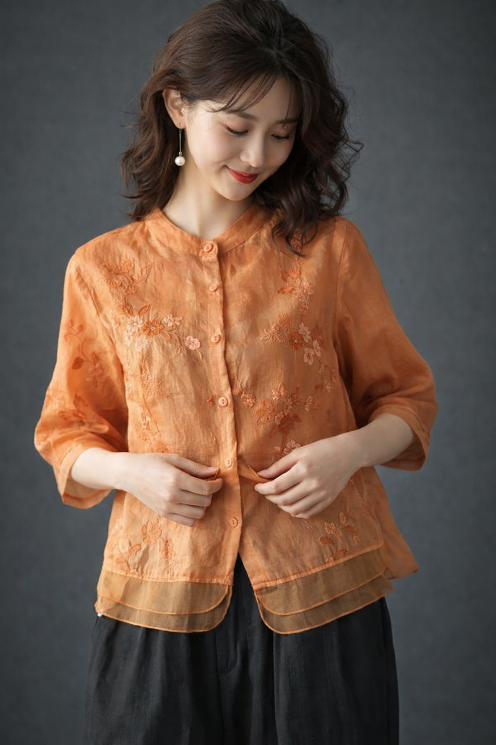 Amber Bloom Embroidered Layered Top
