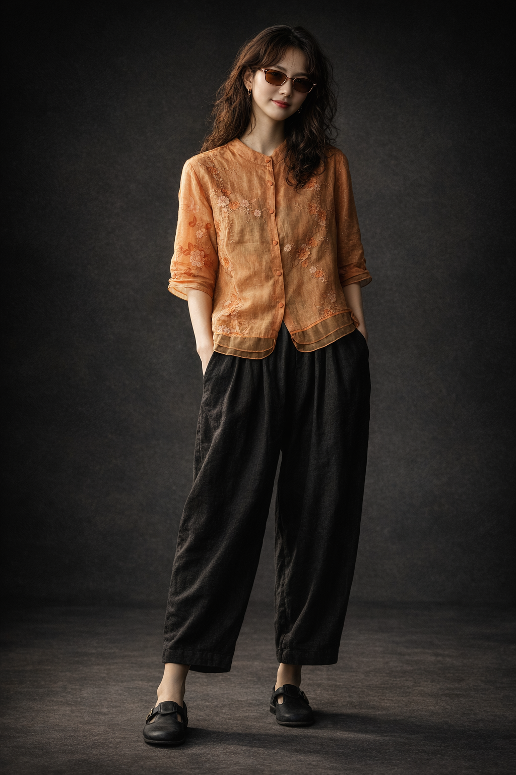 Amber Bloom Embroidered Layered Top