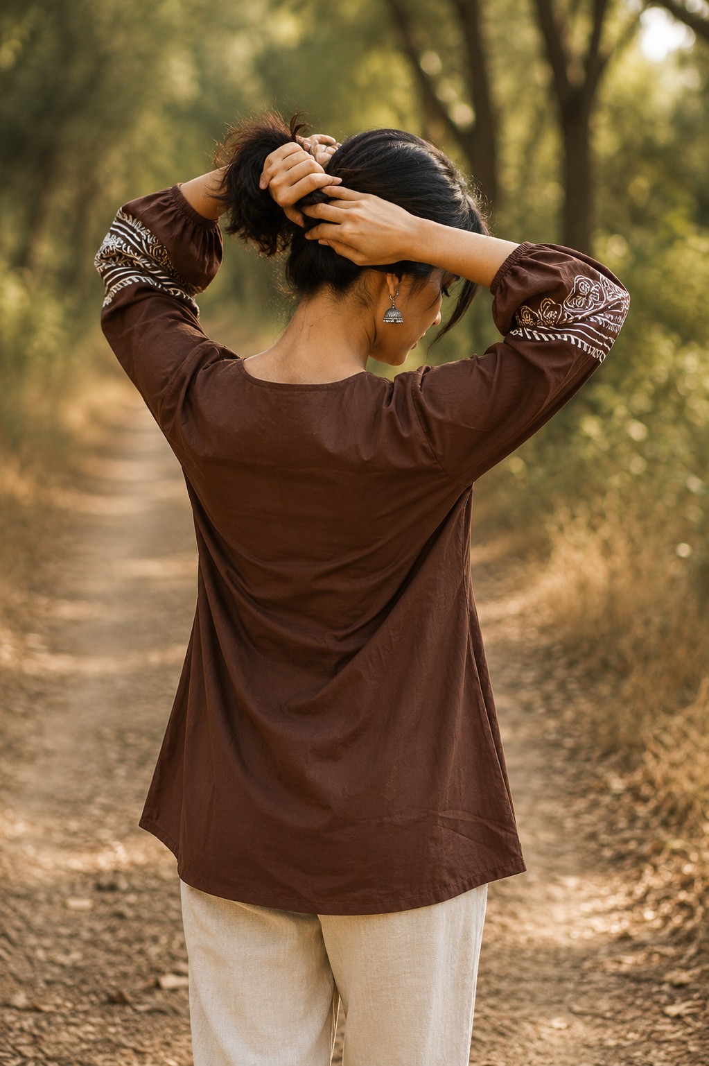 Mocha Heritage Embroidery Tunic Top