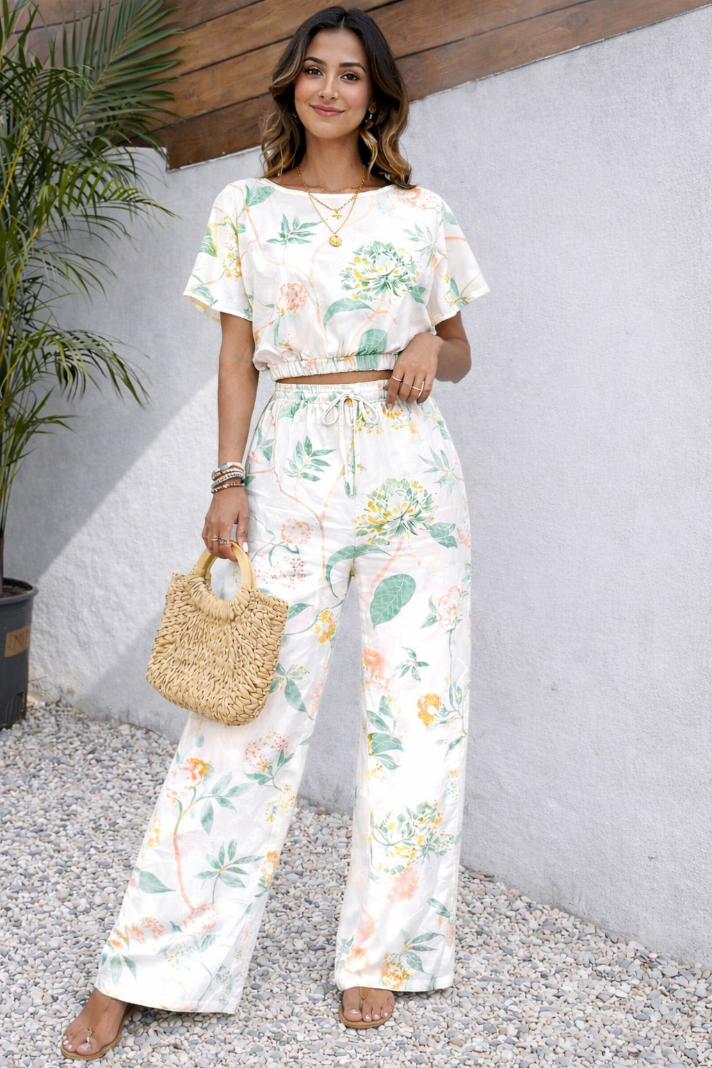 Summer Bloom Co-Ord Set – Floral Ivory