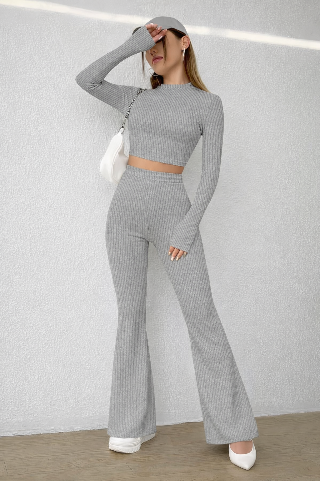 Sculpt Rib Co-Ord Set – Heather Grey