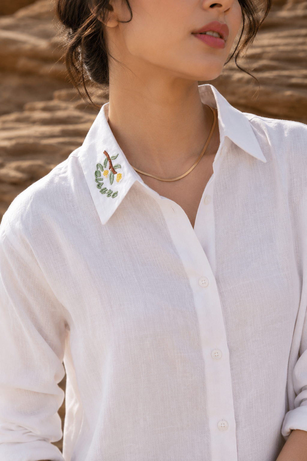Leaf Whisper Minimalist Embroidered Shirt
