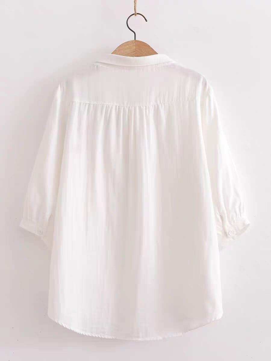 Meadow Mist Shirt Playful Elegance in Pastel Stitches