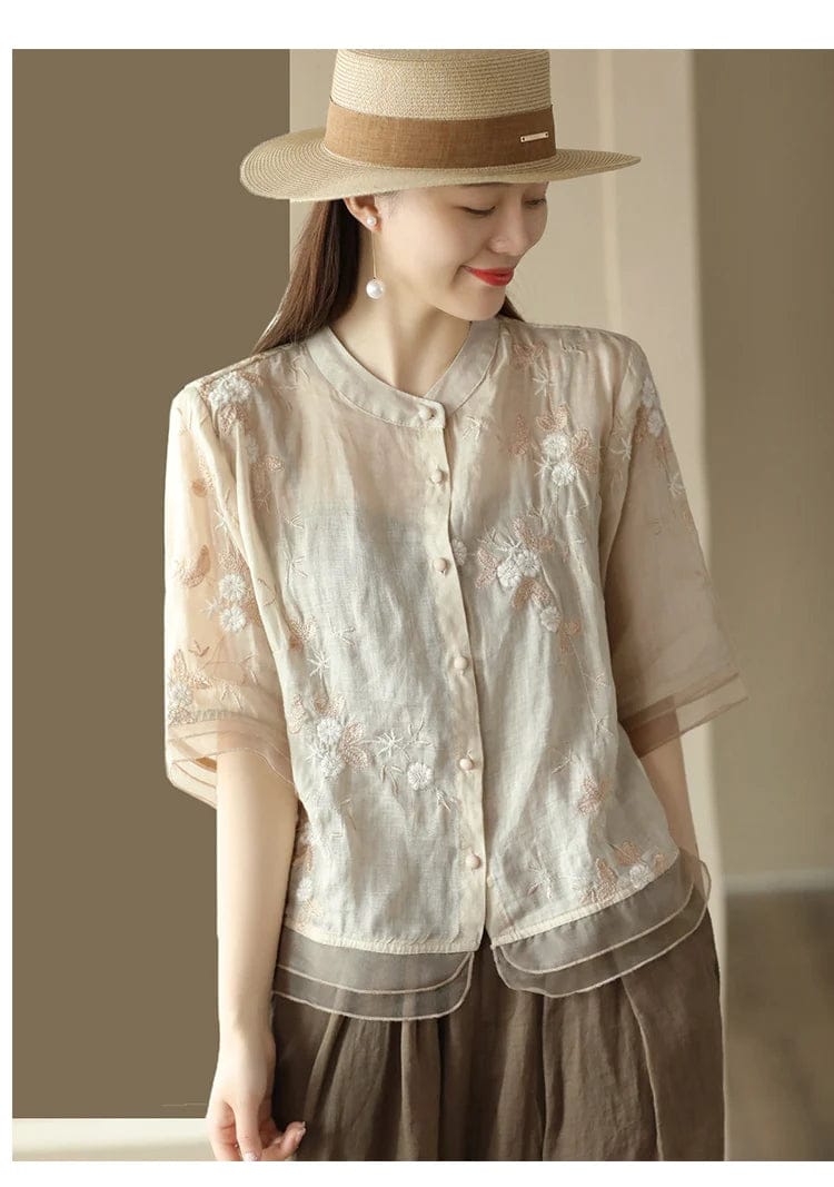 Ivory Whisper Embroidered Layered Top