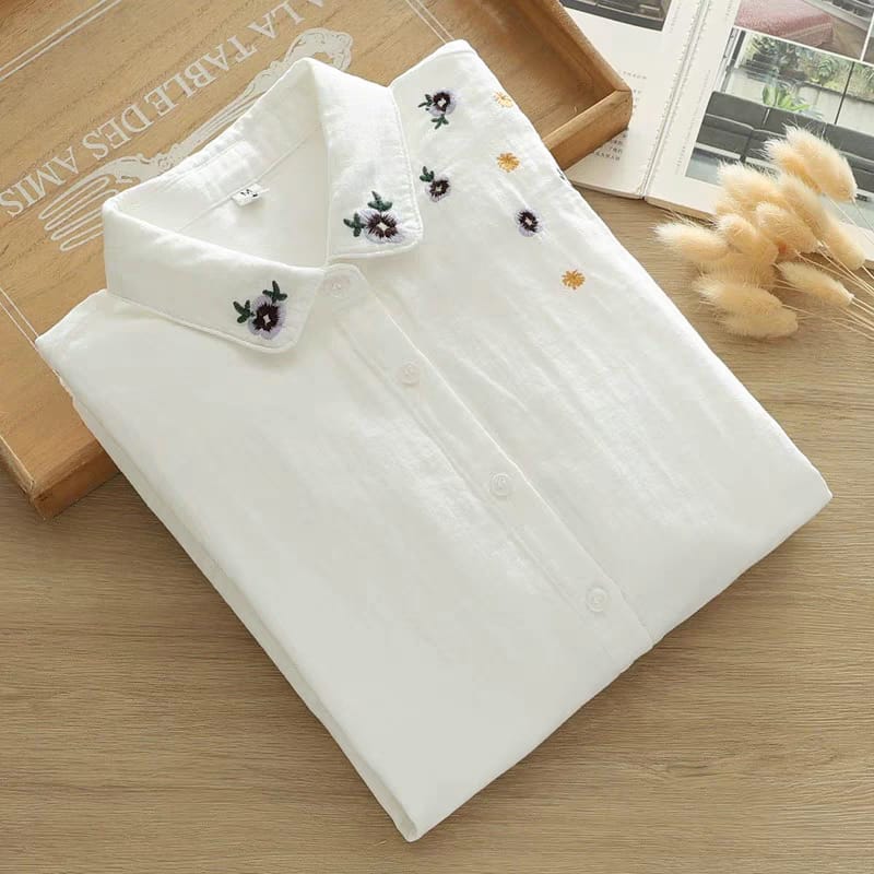 Meadow Mist Shirt Playful Elegance in Pastel Stitches