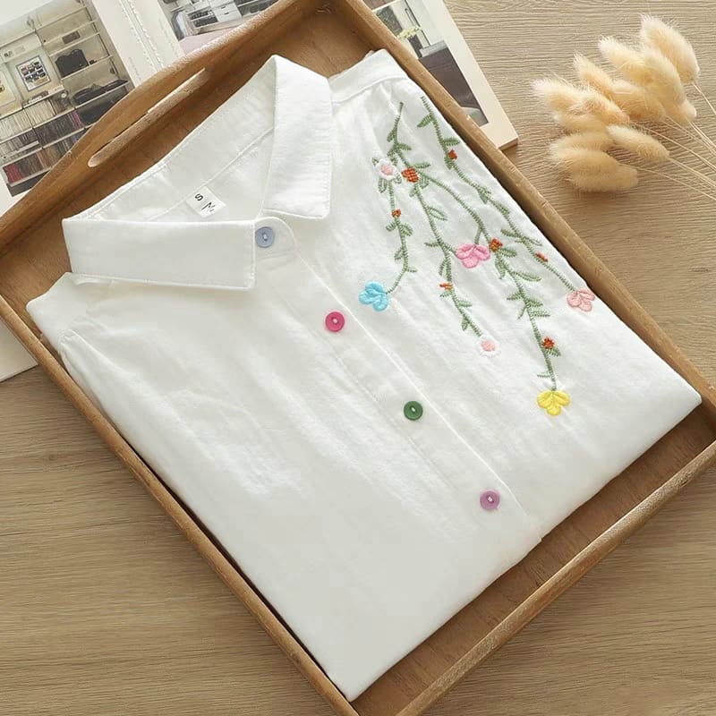 Meadow Mist Shirt Playful Elegance in Pastel Stitches