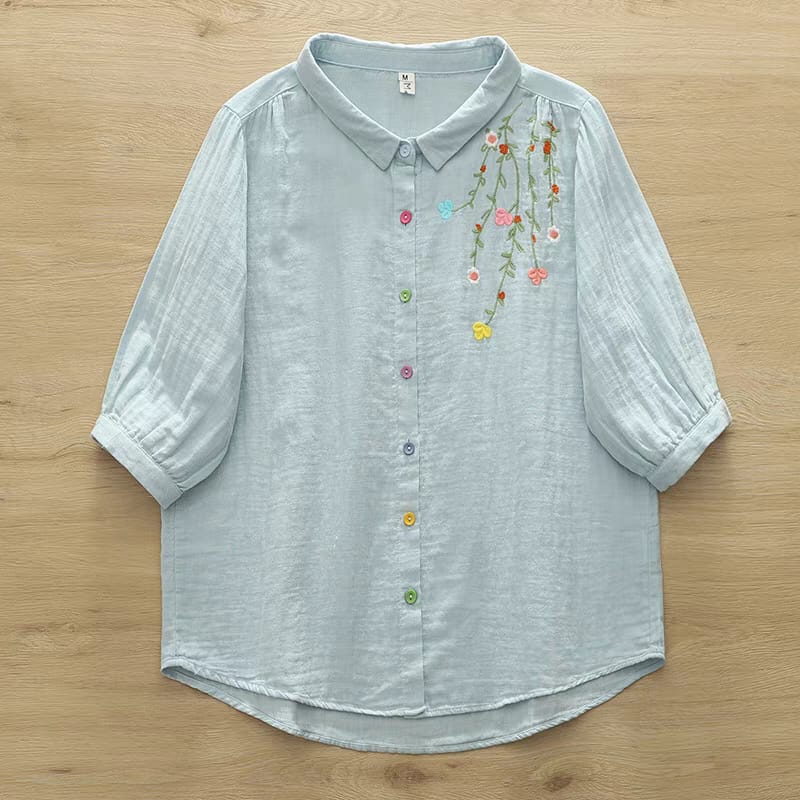 Meadow Mist Shirt Playful Elegance in Pastel Stitches