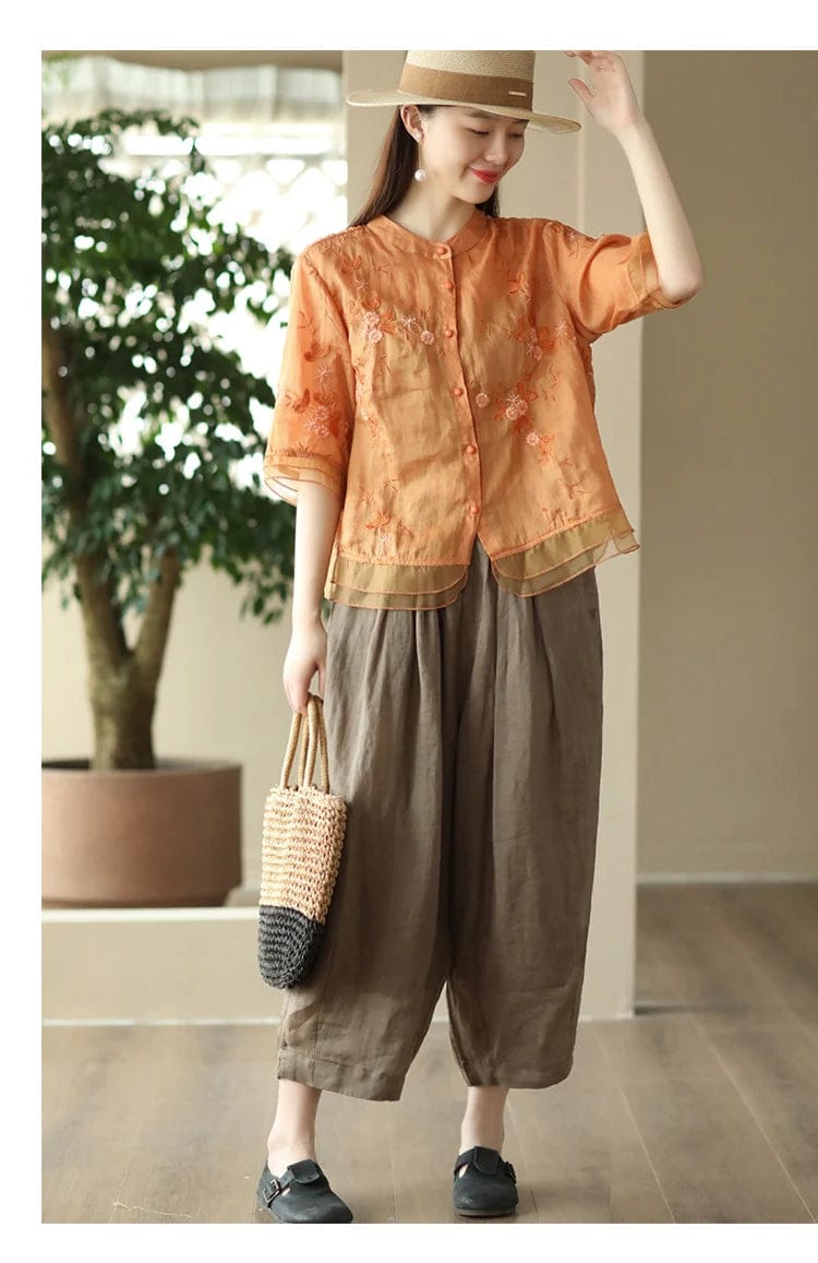 Amber Bloom Embroidered Layered Top