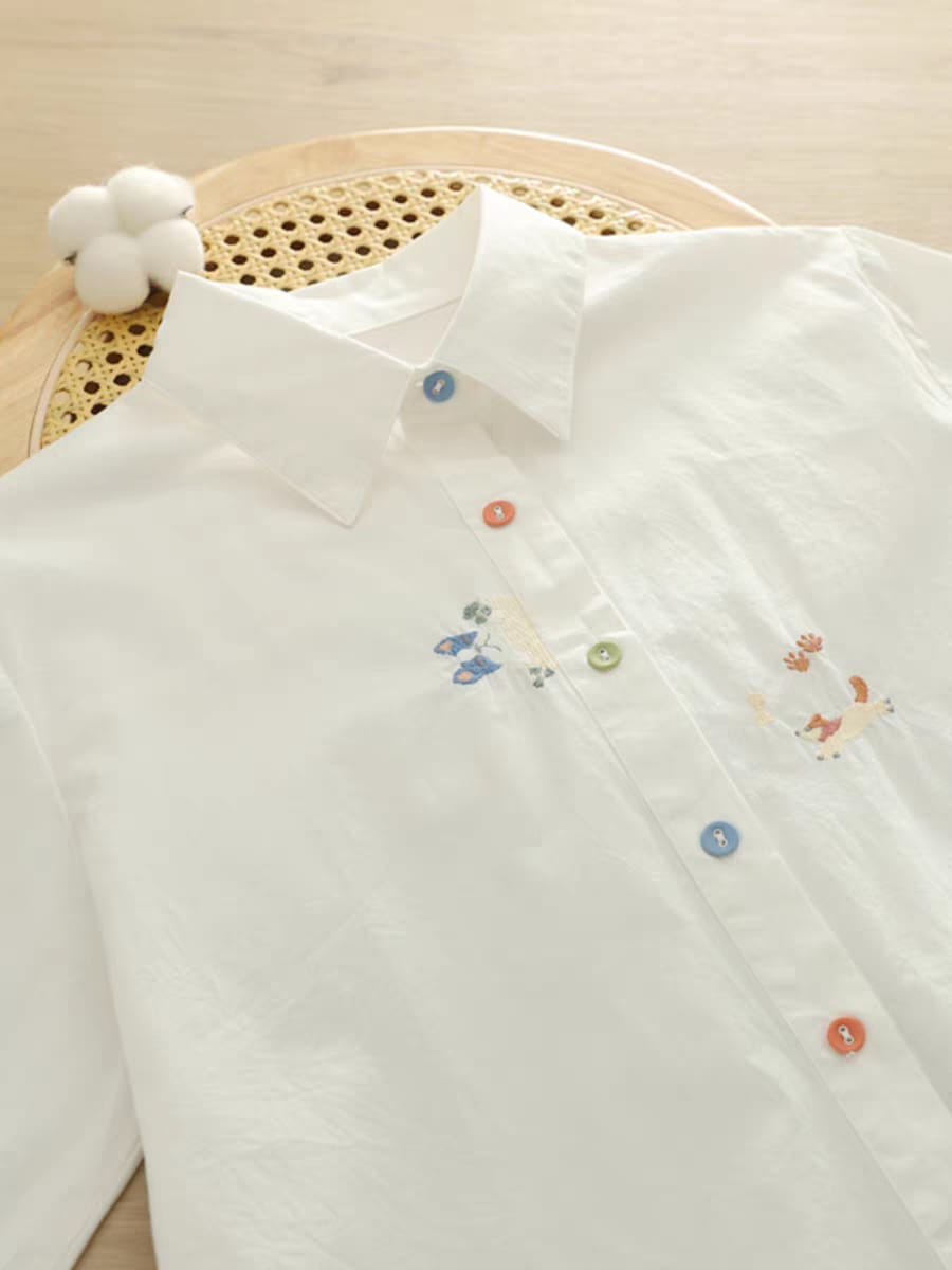 Playful Pals Embroidered Cotton Shirt