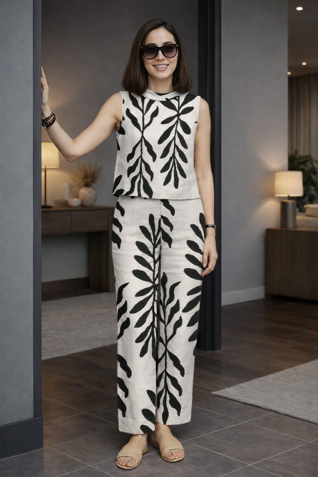 Botanical Luxe Co-Ord Set – Ivory & Noir