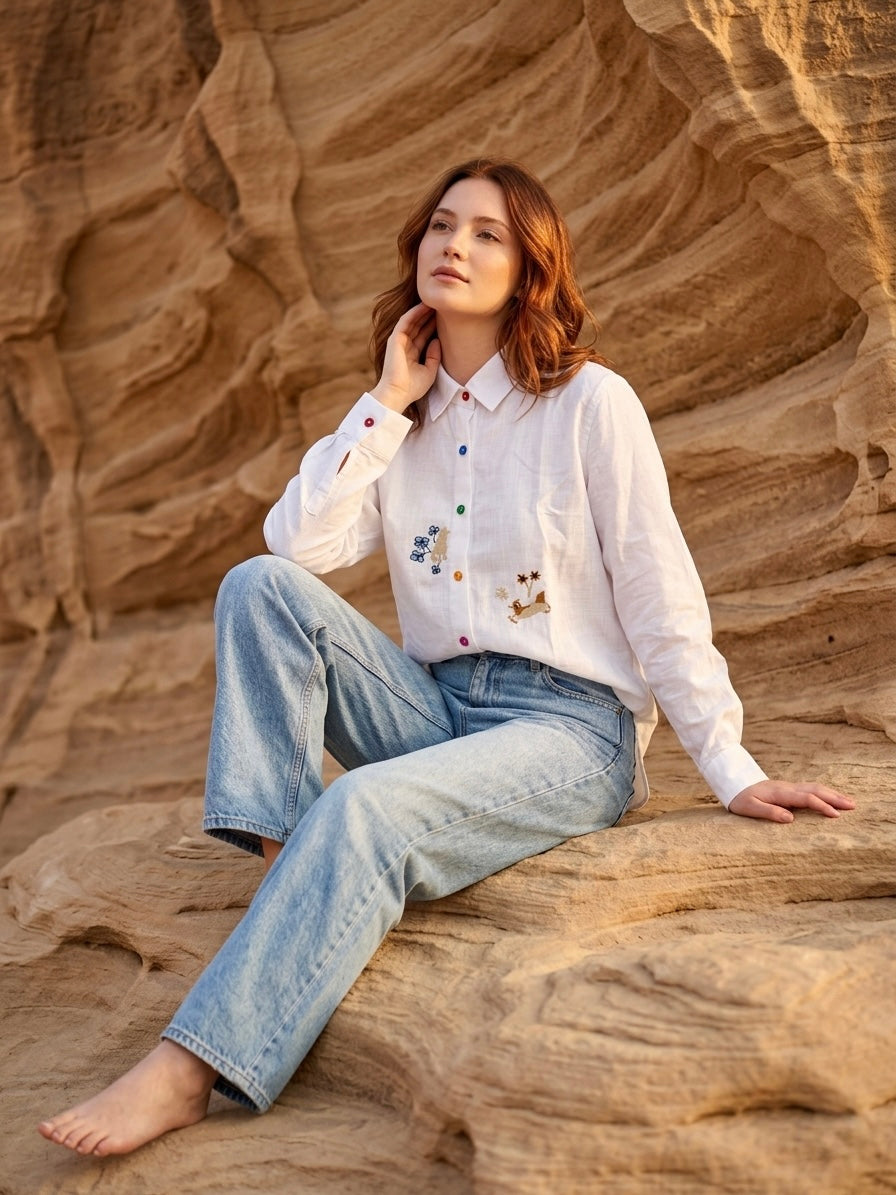 Playful Pals Embroidered Cotton Shirt