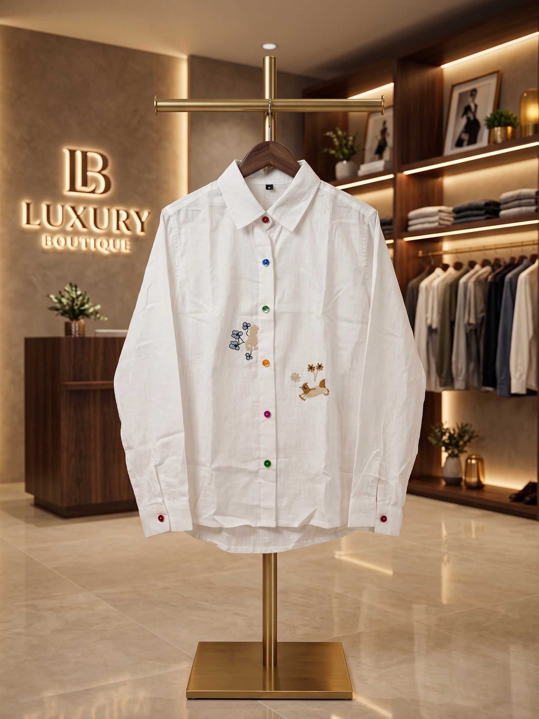 Playful Pals Embroidered Cotton Shirt