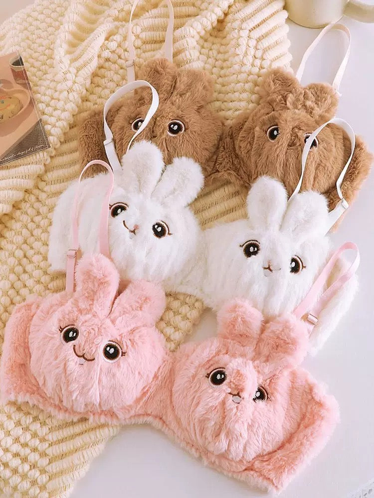 Fluffy Bunny Plush Lingerie Brown Set
