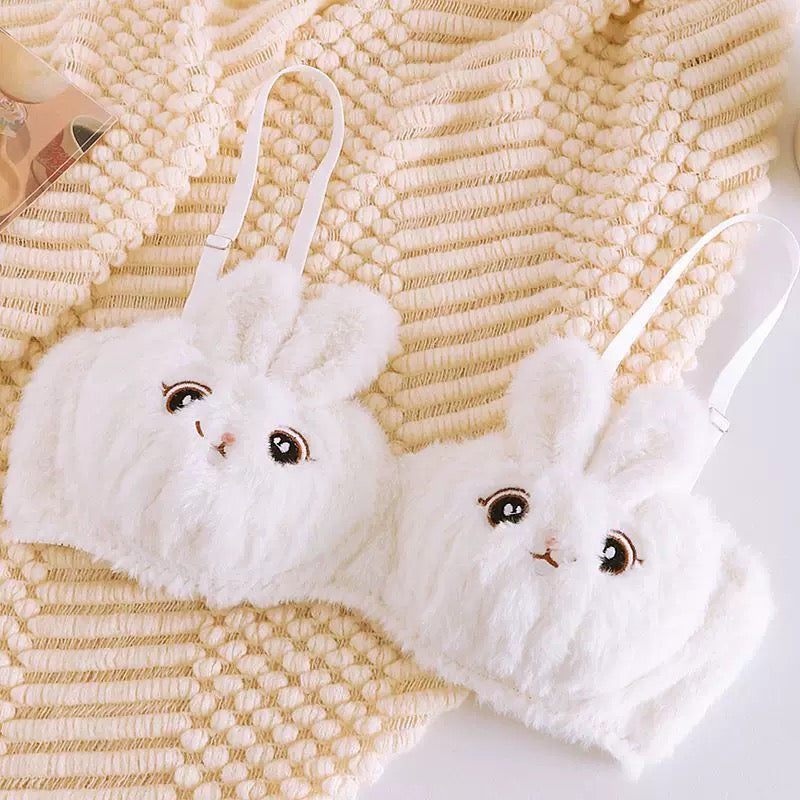 Fluffy Bunny Plush Lingerie White Set