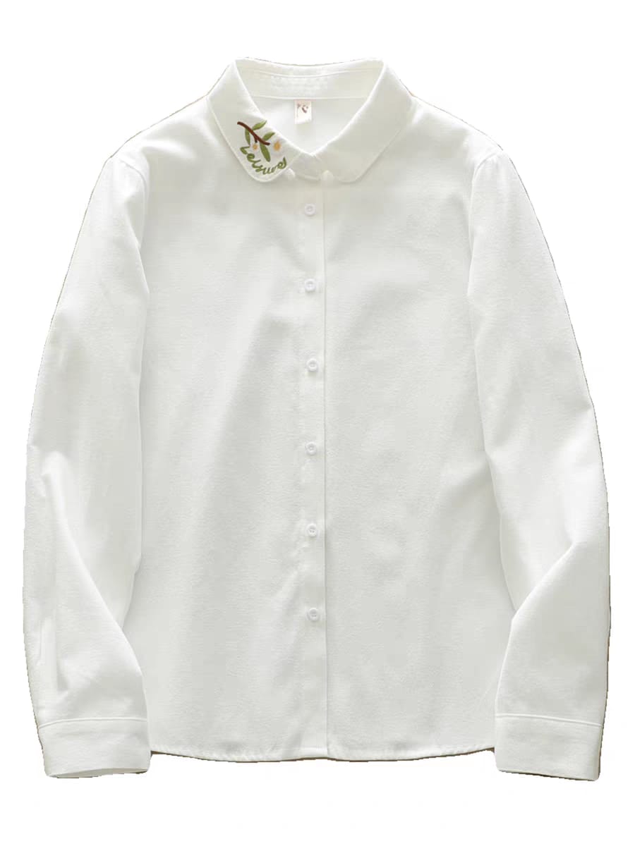 Leaf Whisper Minimalist Embroidered Shirt