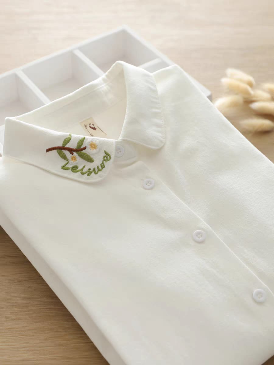 Leaf Whisper Minimalist Embroidered Shirt