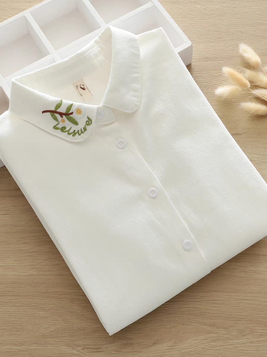 Leaf Whisper Minimalist Embroidered Shirt