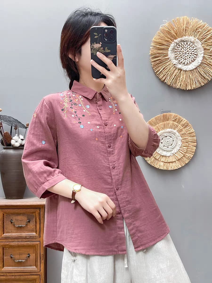 Blossom Breeze Embroidered Cotton Shirt