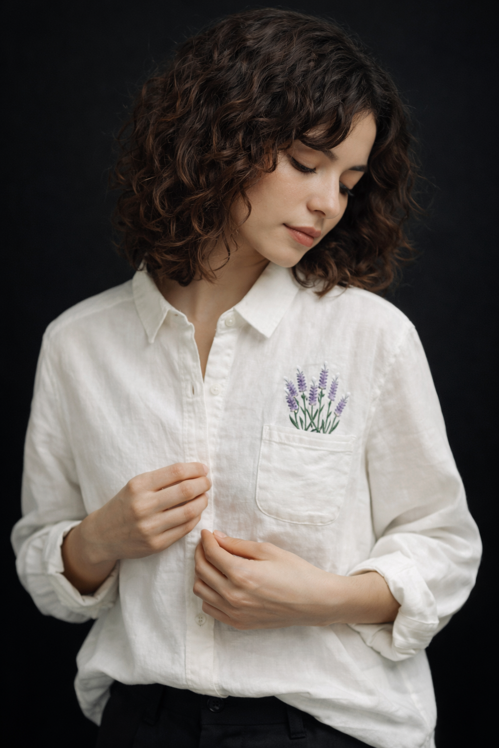 Lavender Pocket Embroidered Cotton Shirt