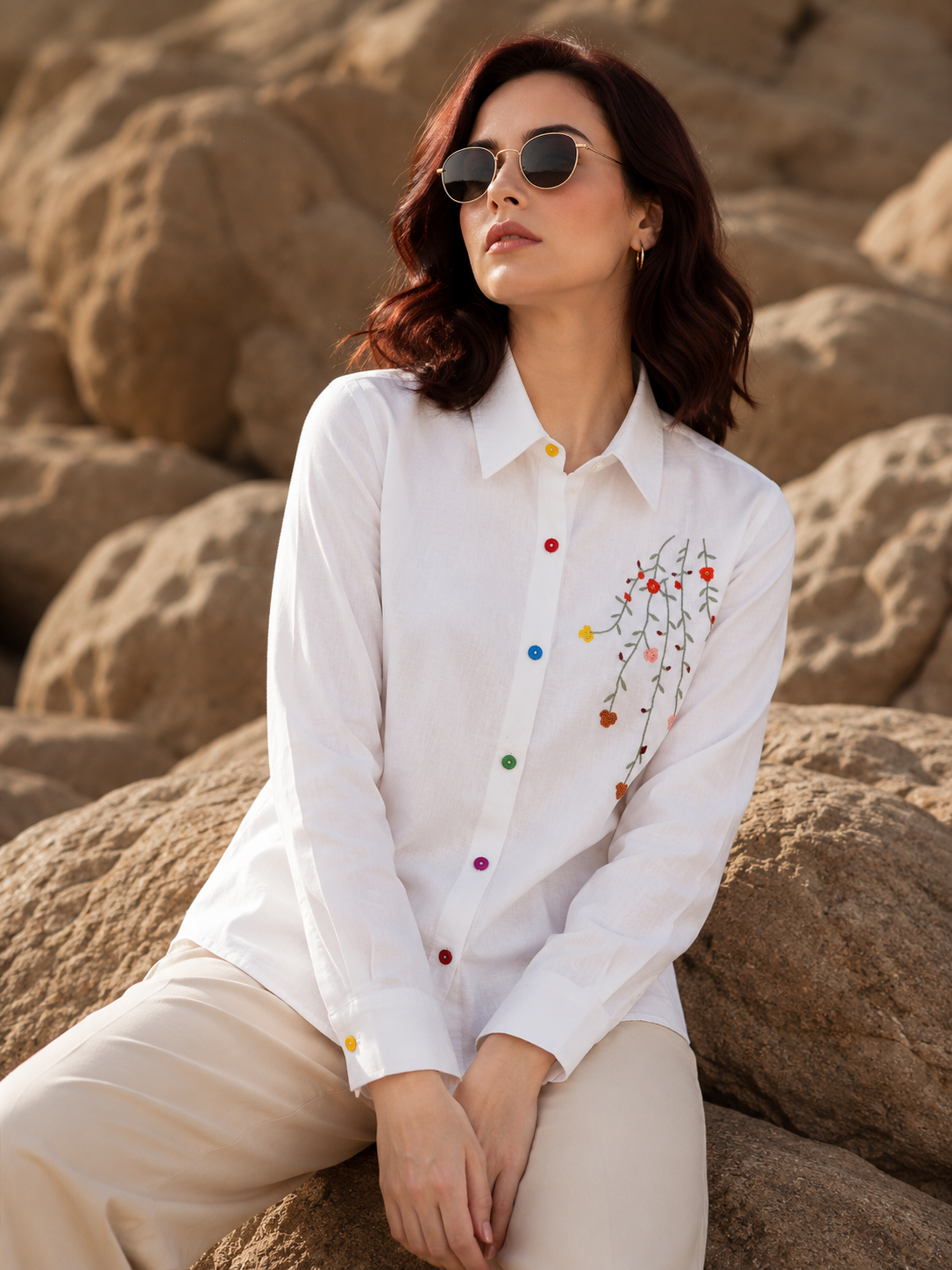 Meadow Mist Shirt Playful Elegance in Pastel Stitches