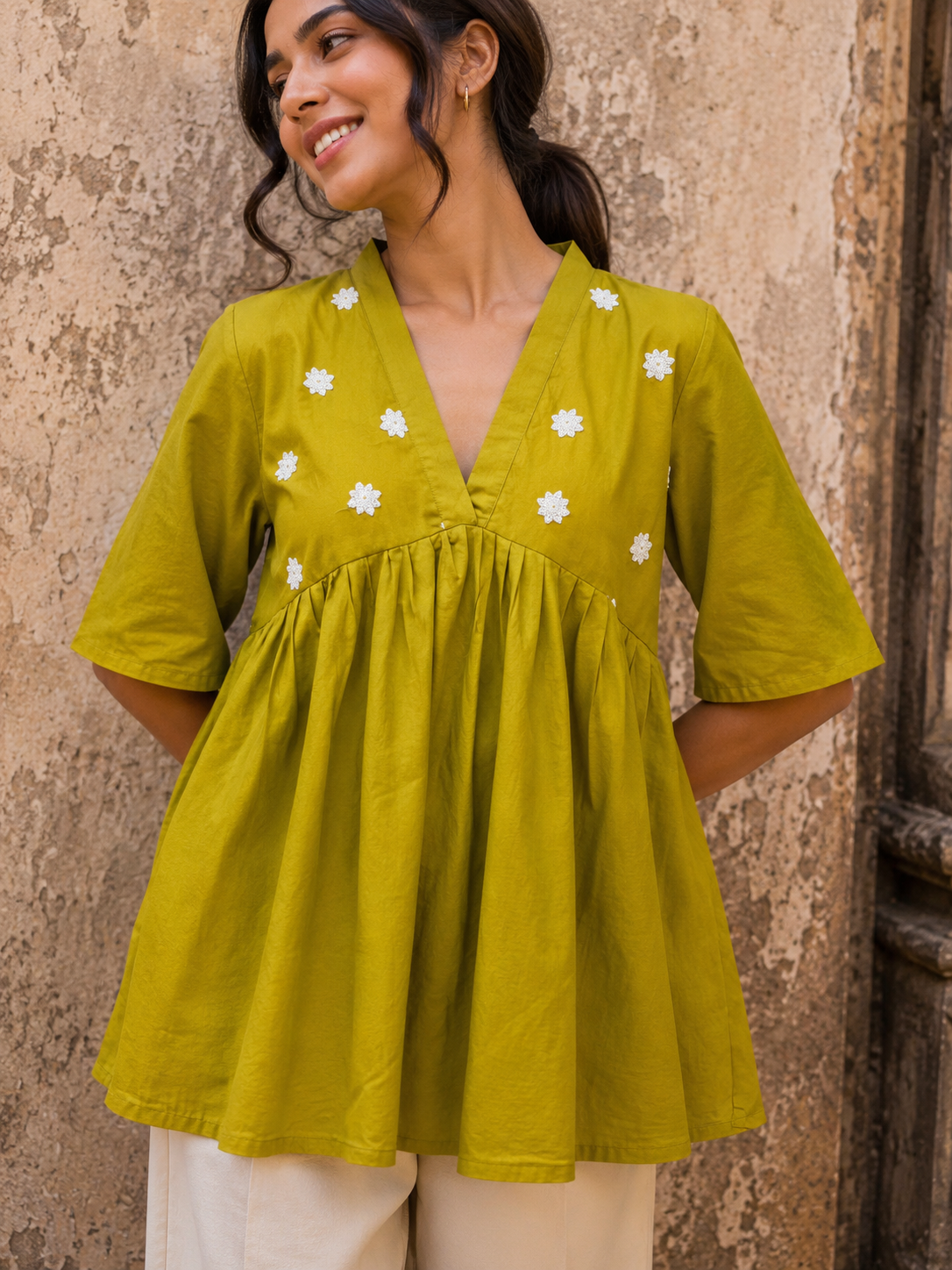 Olive Grace Embroidered Tunic Top
