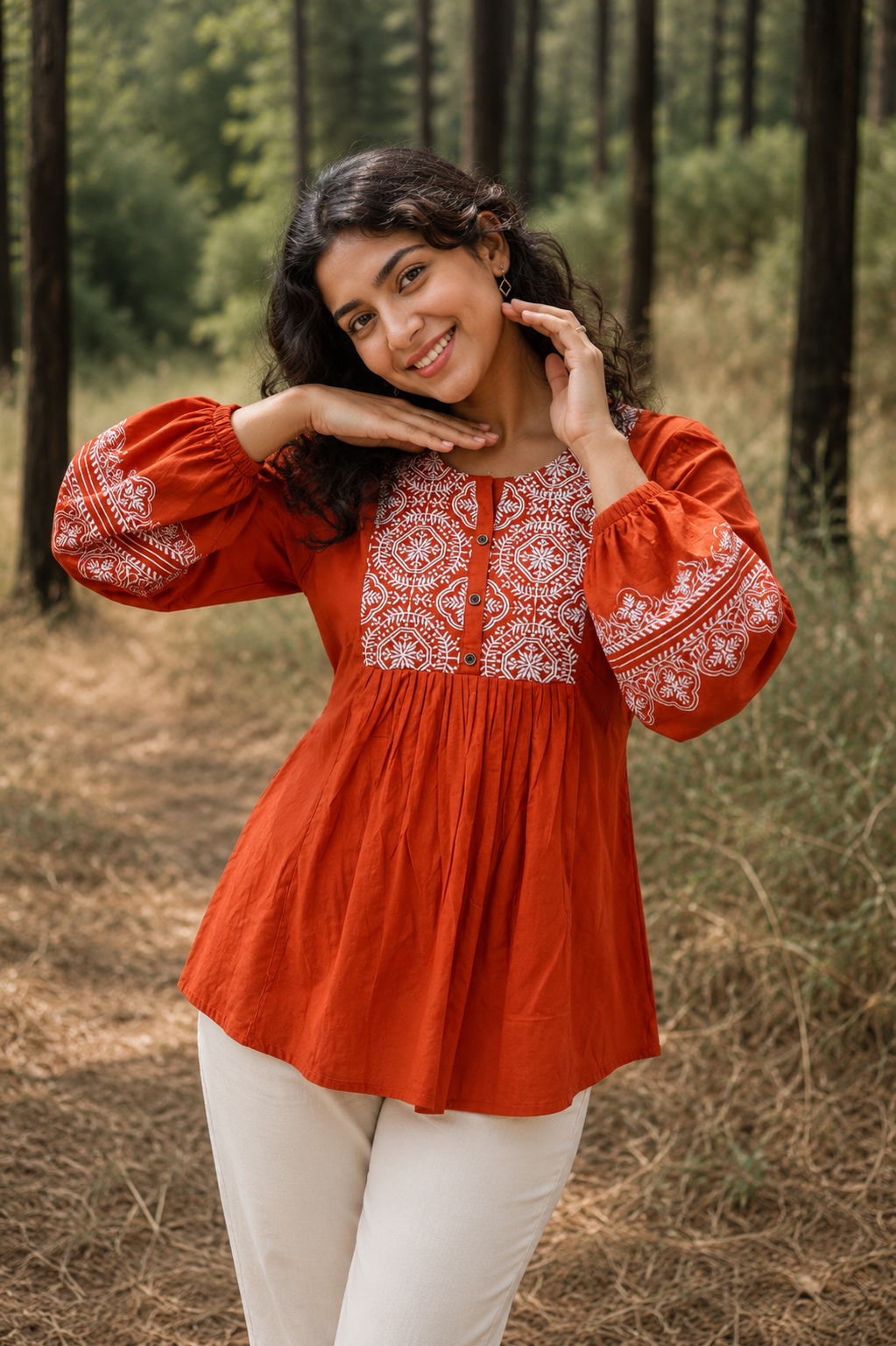 Rust Heritage Embroidery Tunic Top