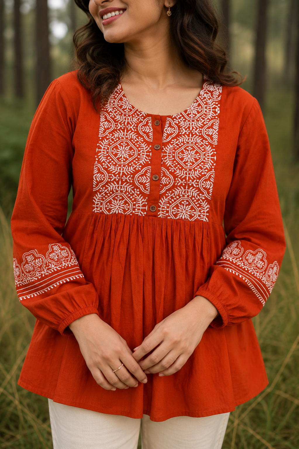 Rust Heritage Embroidery Tunic Top