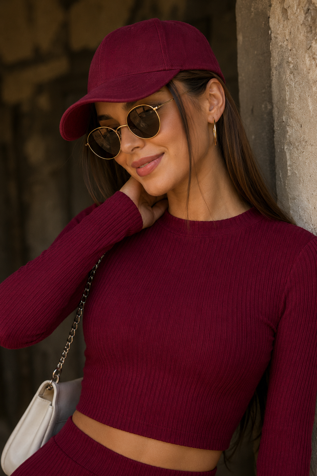 Wine Ribbed Flare Co-Ord Set – Bold Elegance