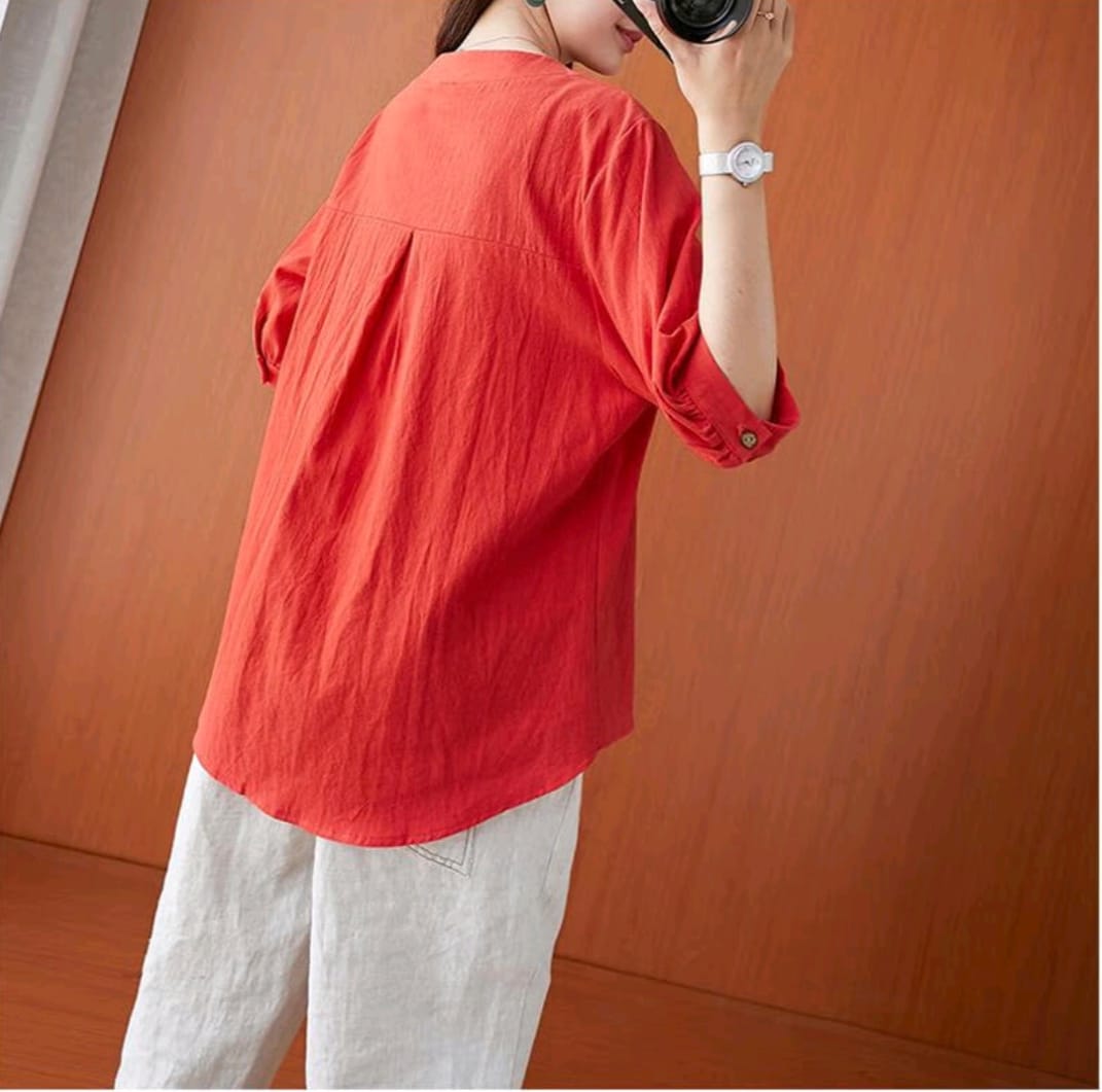 Rust Bloom Embroidered Cotton Top