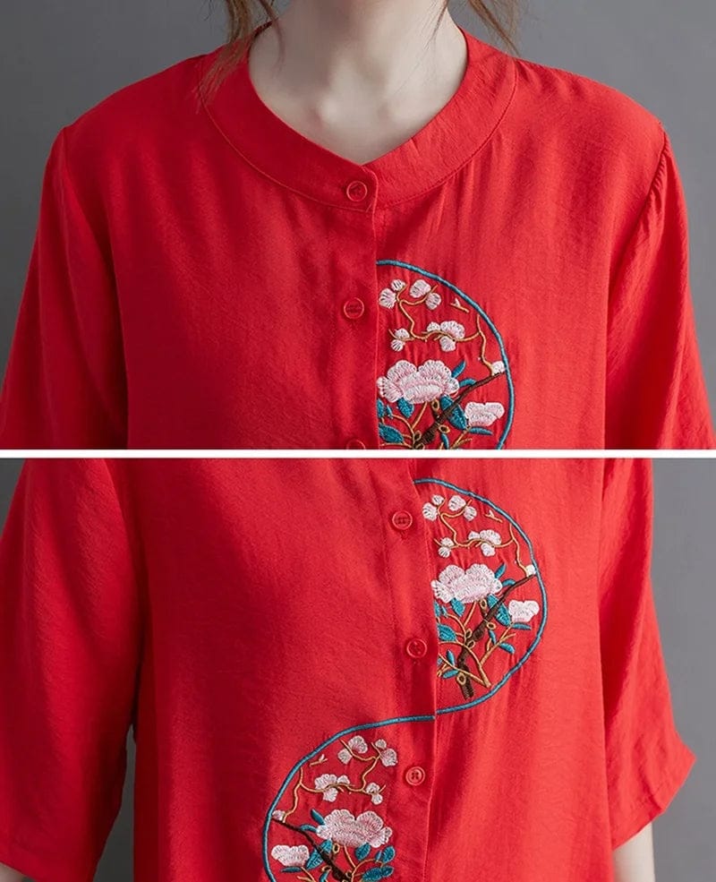 Rust Bloom Embroidered Cotton Top