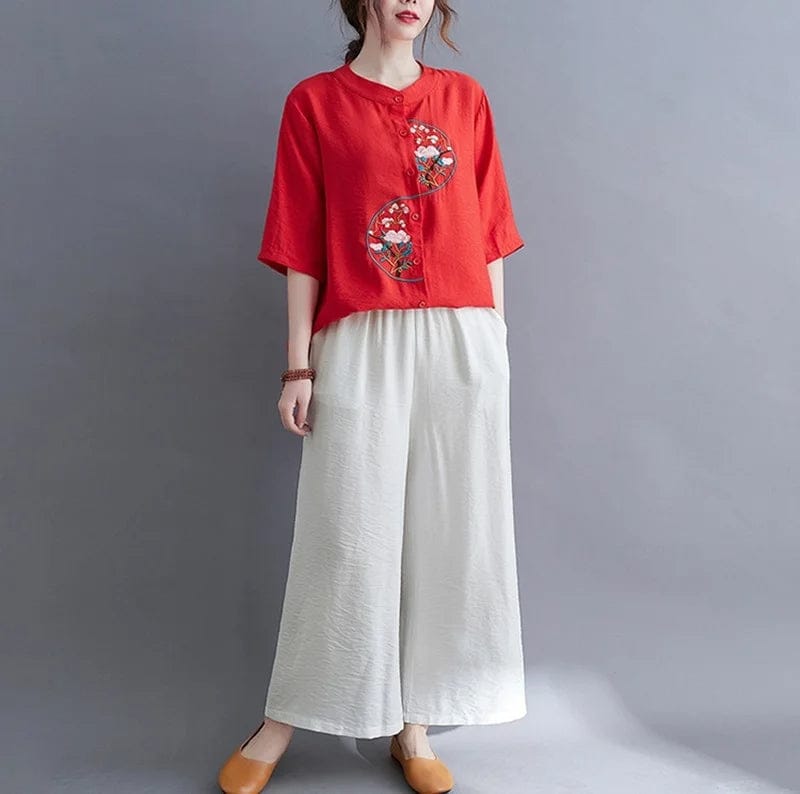 Rust Bloom Embroidered Cotton Top