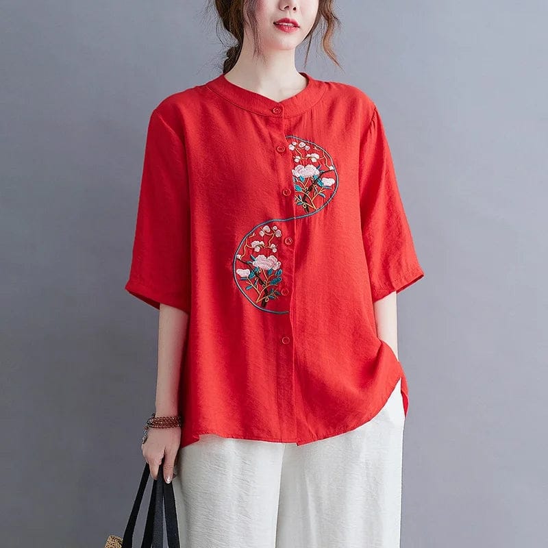 Rust Bloom Embroidered Cotton Top