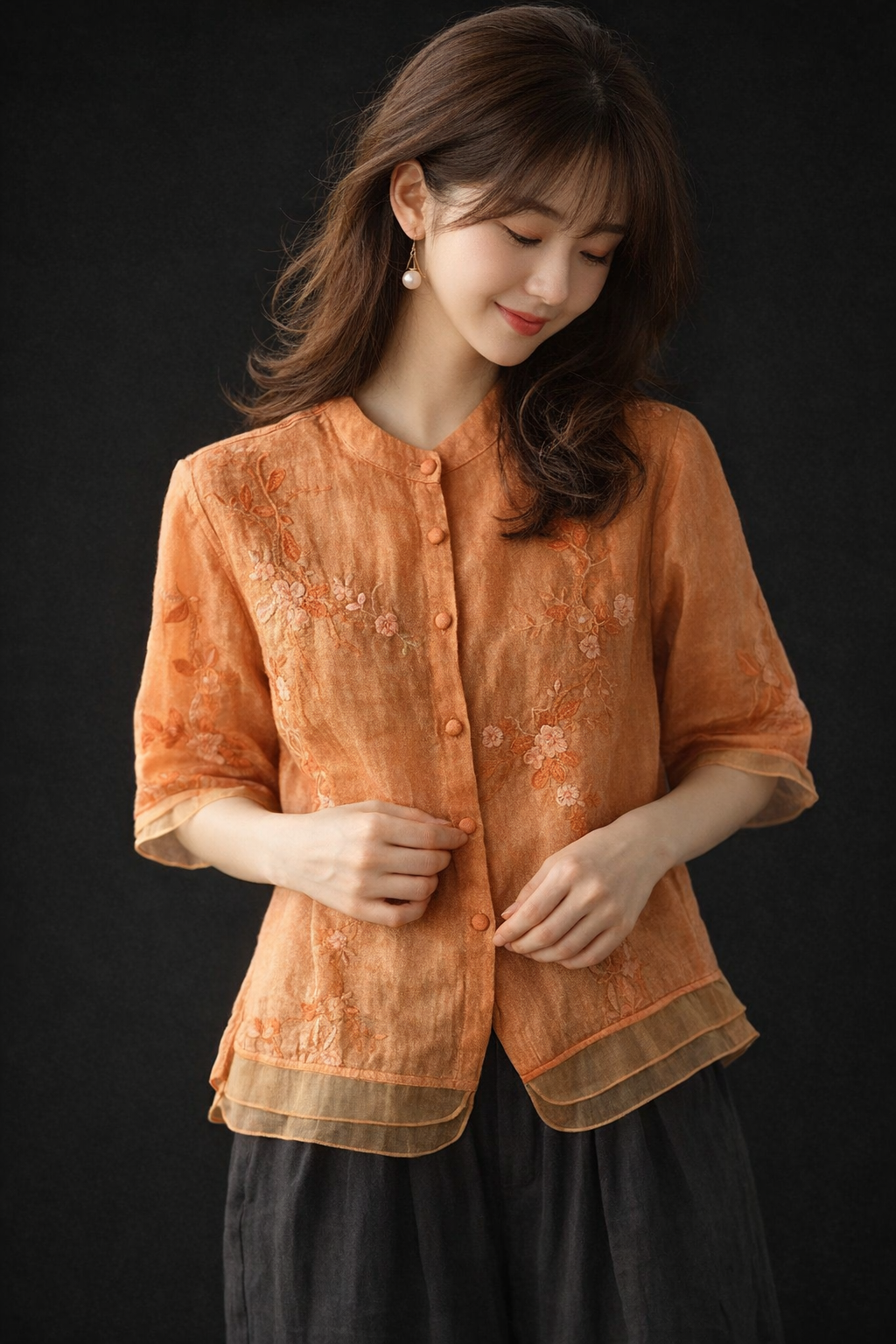 Amber Bloom Embroidered Layered Top