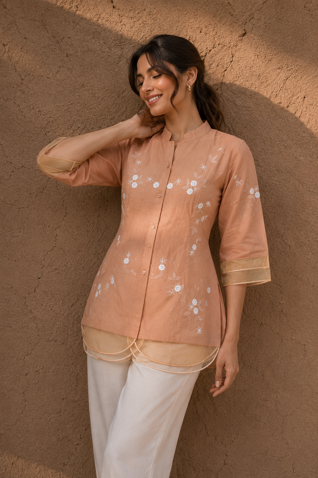 Amber Bloom Embroidered Layered Top