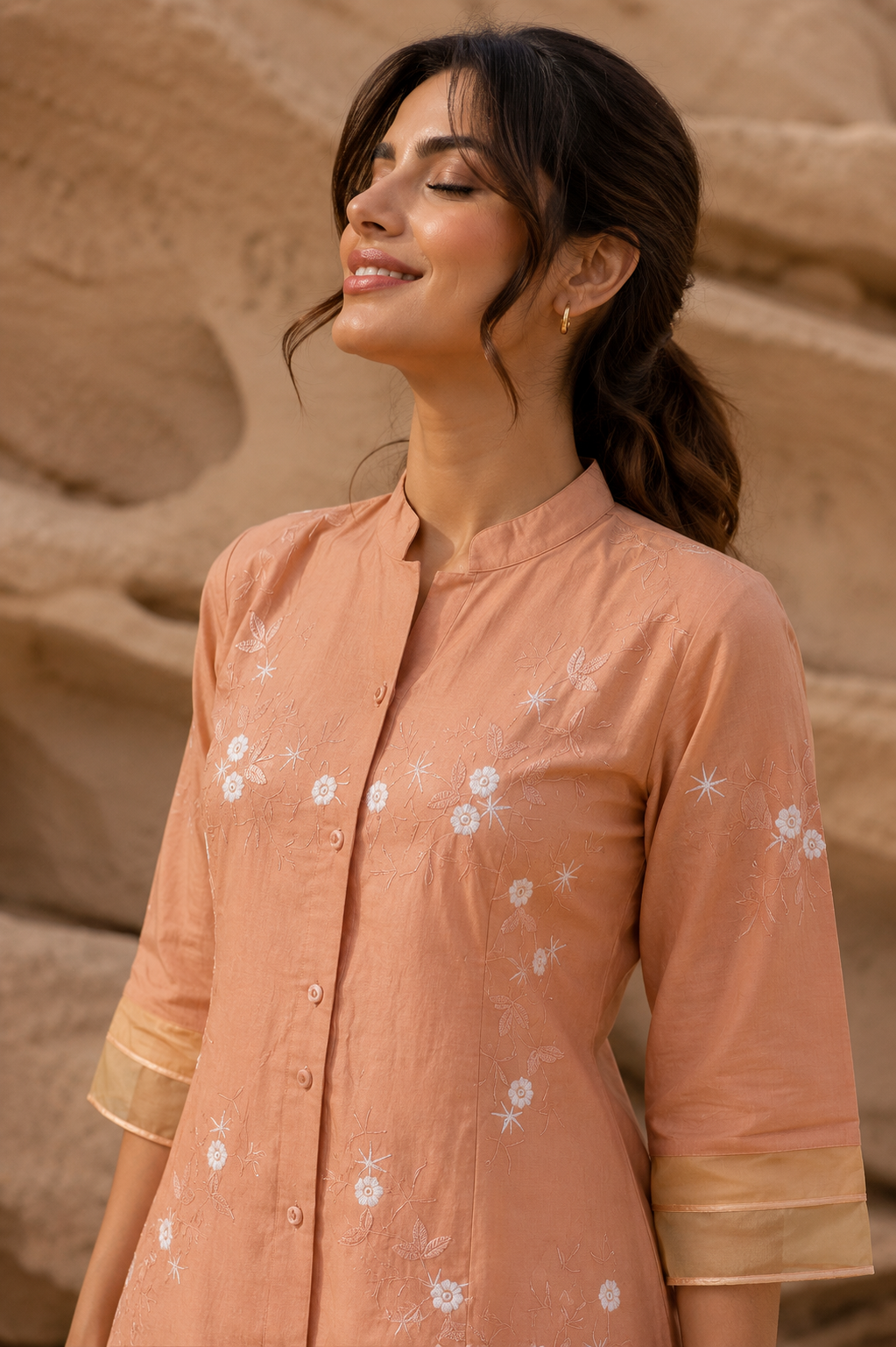 Amber Bloom Embroidered Layered Top