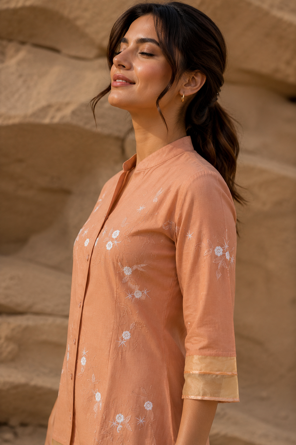 Amber Bloom Embroidered Layered Top