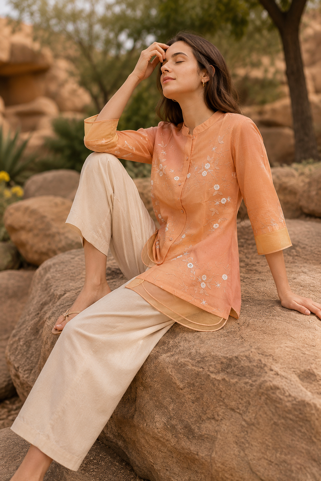 Amber Bloom Embroidered Layered Top