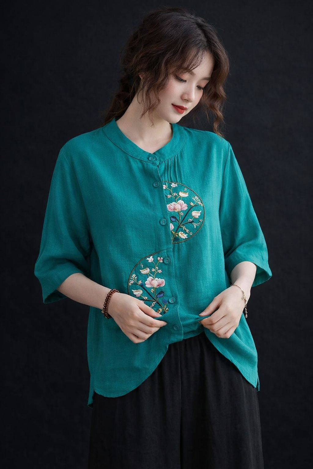 Aqua Bloom Embroidered Cotton Top