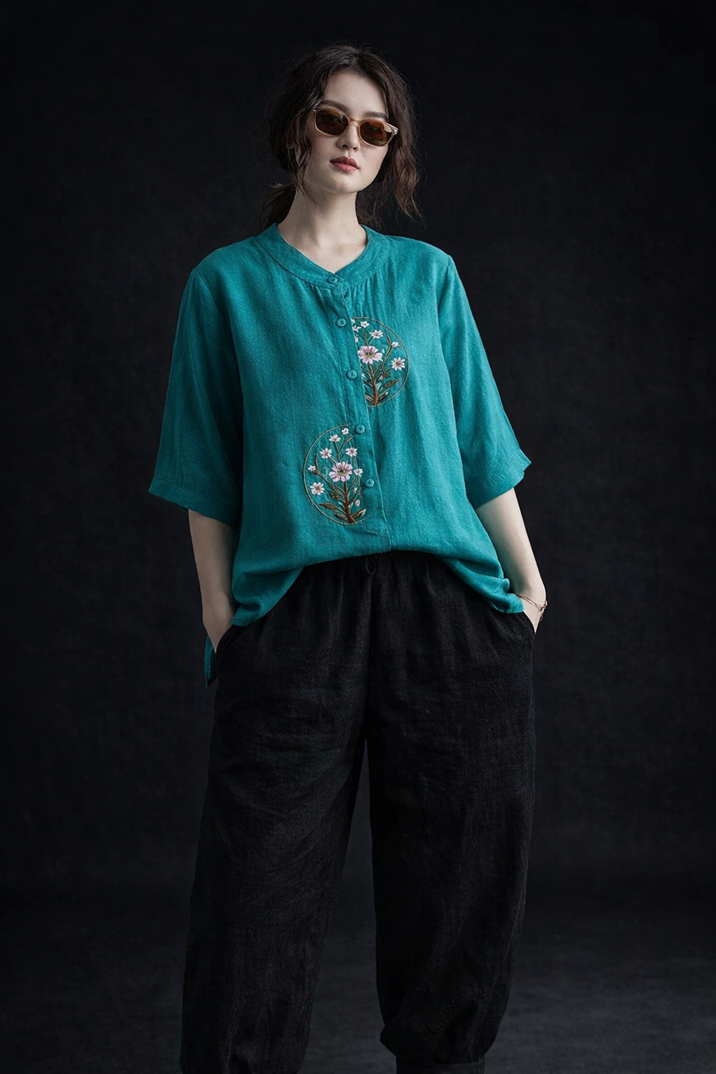 Aqua Bloom Embroidered Cotton Top