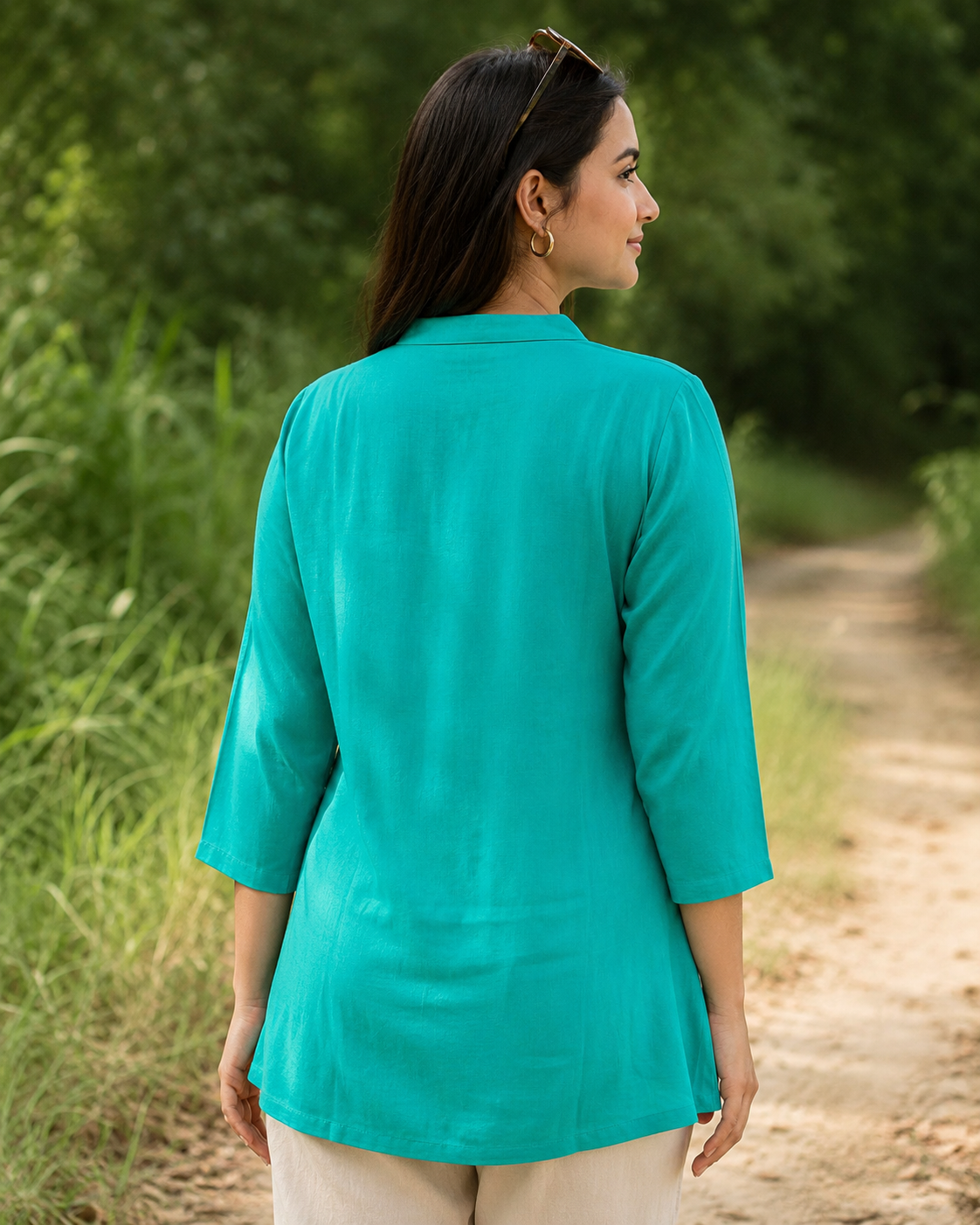 Aqua Bloom Embroidered Cotton Top