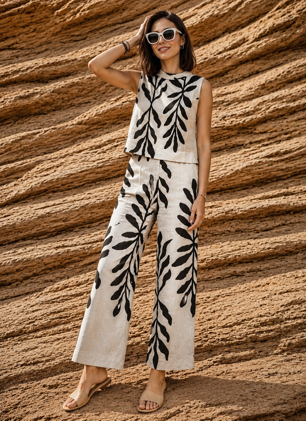 Botanical Luxe Co-Ord Set – Ivory & Noir
