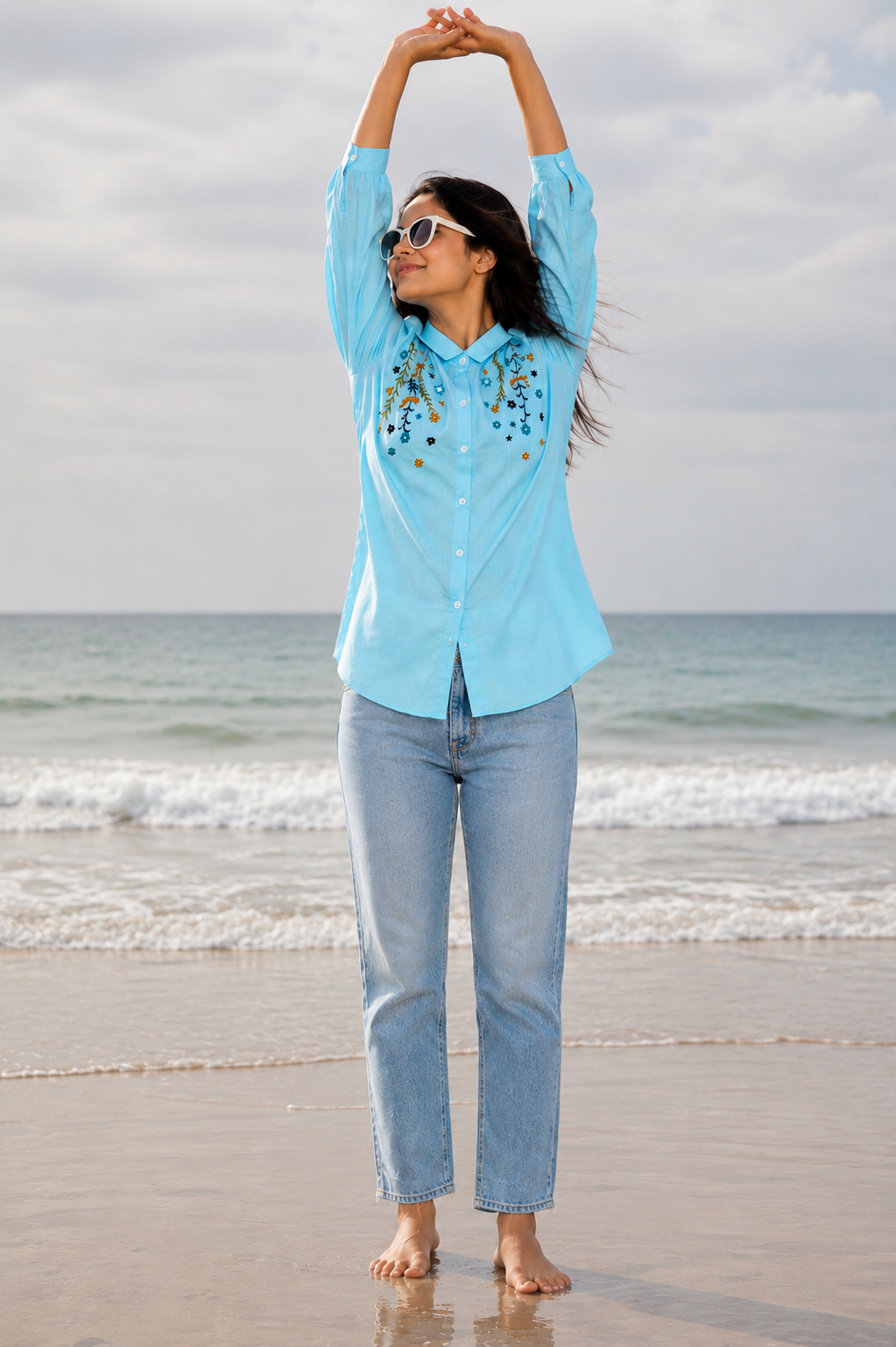 Blossom Breeze Embroidered Cotton Shirt