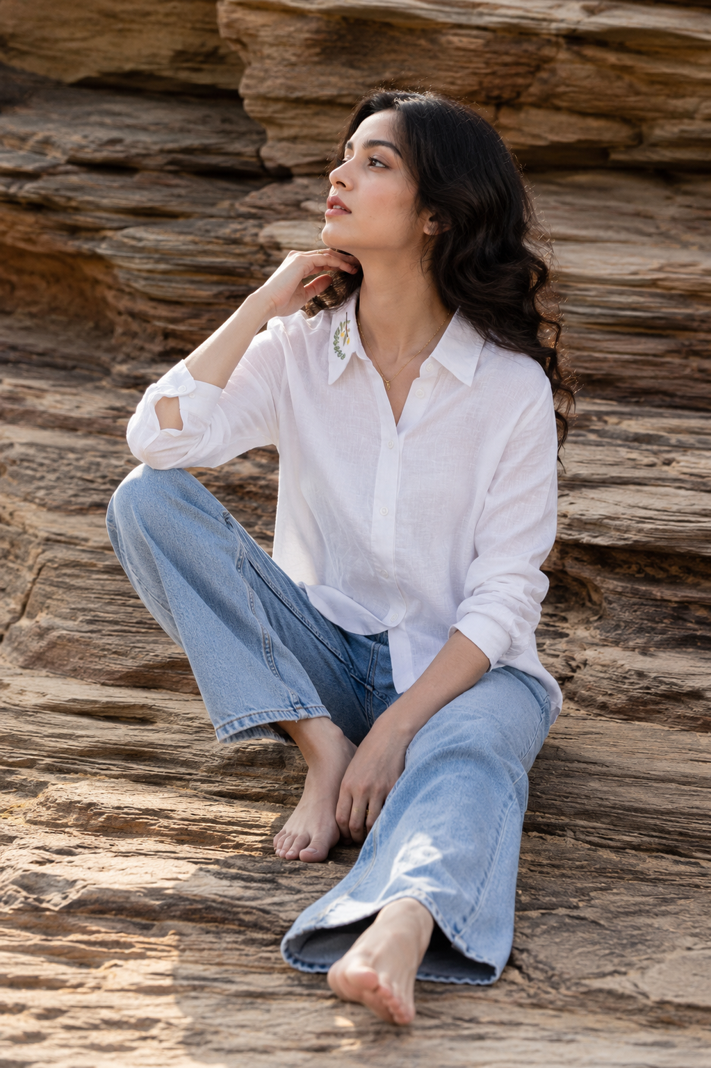 Leaf Whisper Minimalist Embroidered Shirt
