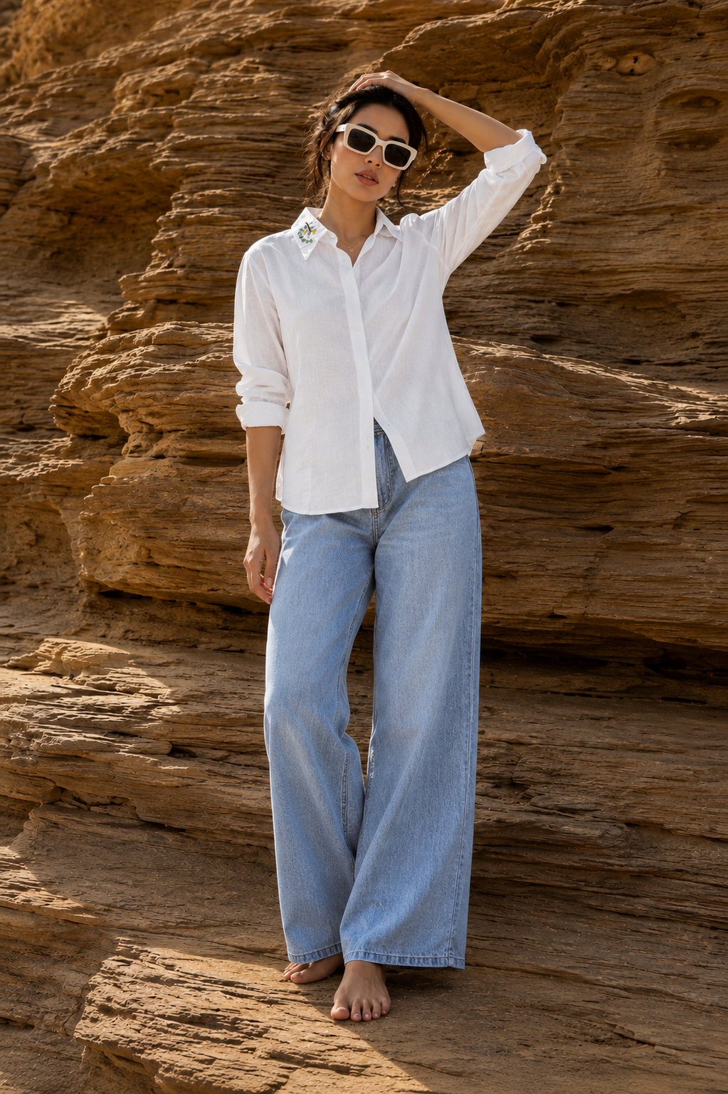 Leaf Whisper Minimalist Embroidered Shirt