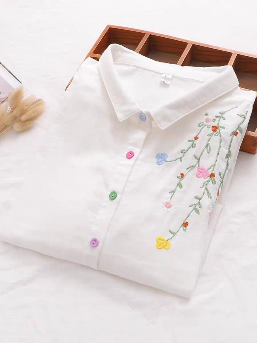 Meadow Mist Shirt  Playful Elegance in Pastel Stitches