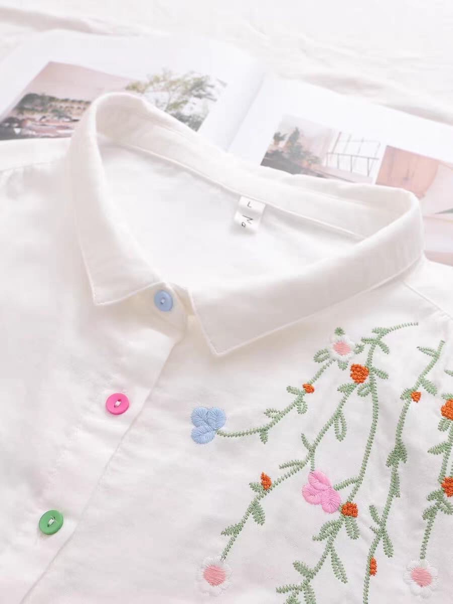 Meadow Mist Shirt  Playful Elegance in Pastel Stitches
