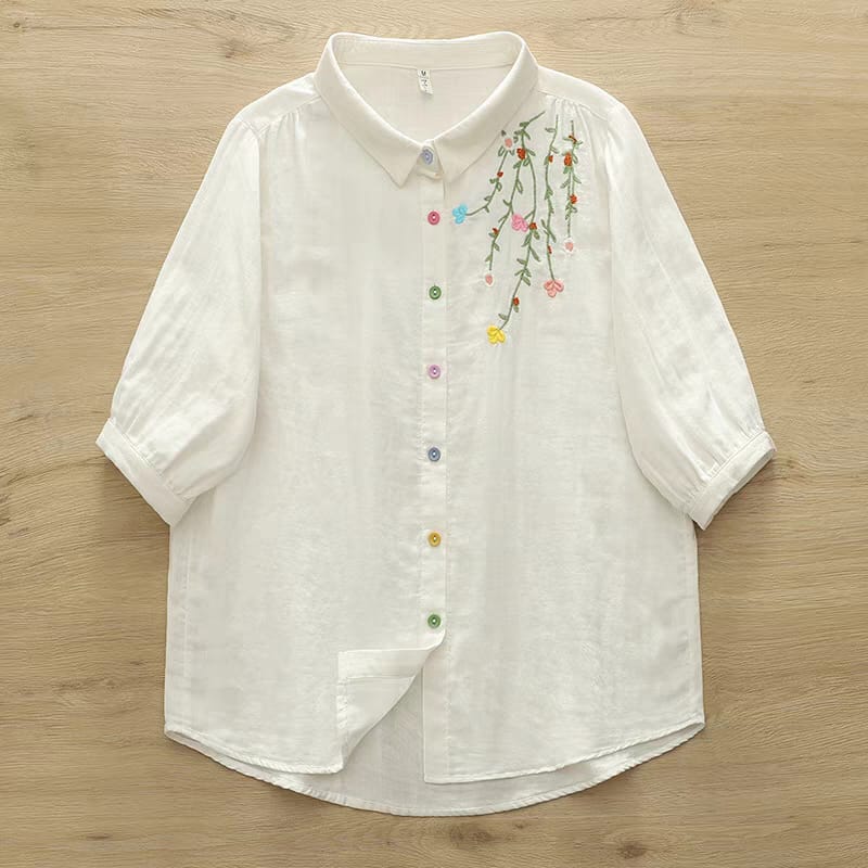 Meadow Mist Shirt  Playful Elegance in Pastel Stitches