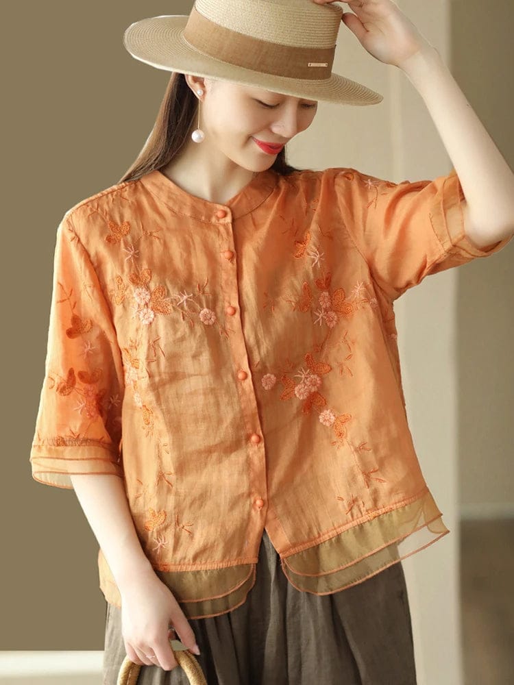 Amber Bloom Embroidered Layered Top