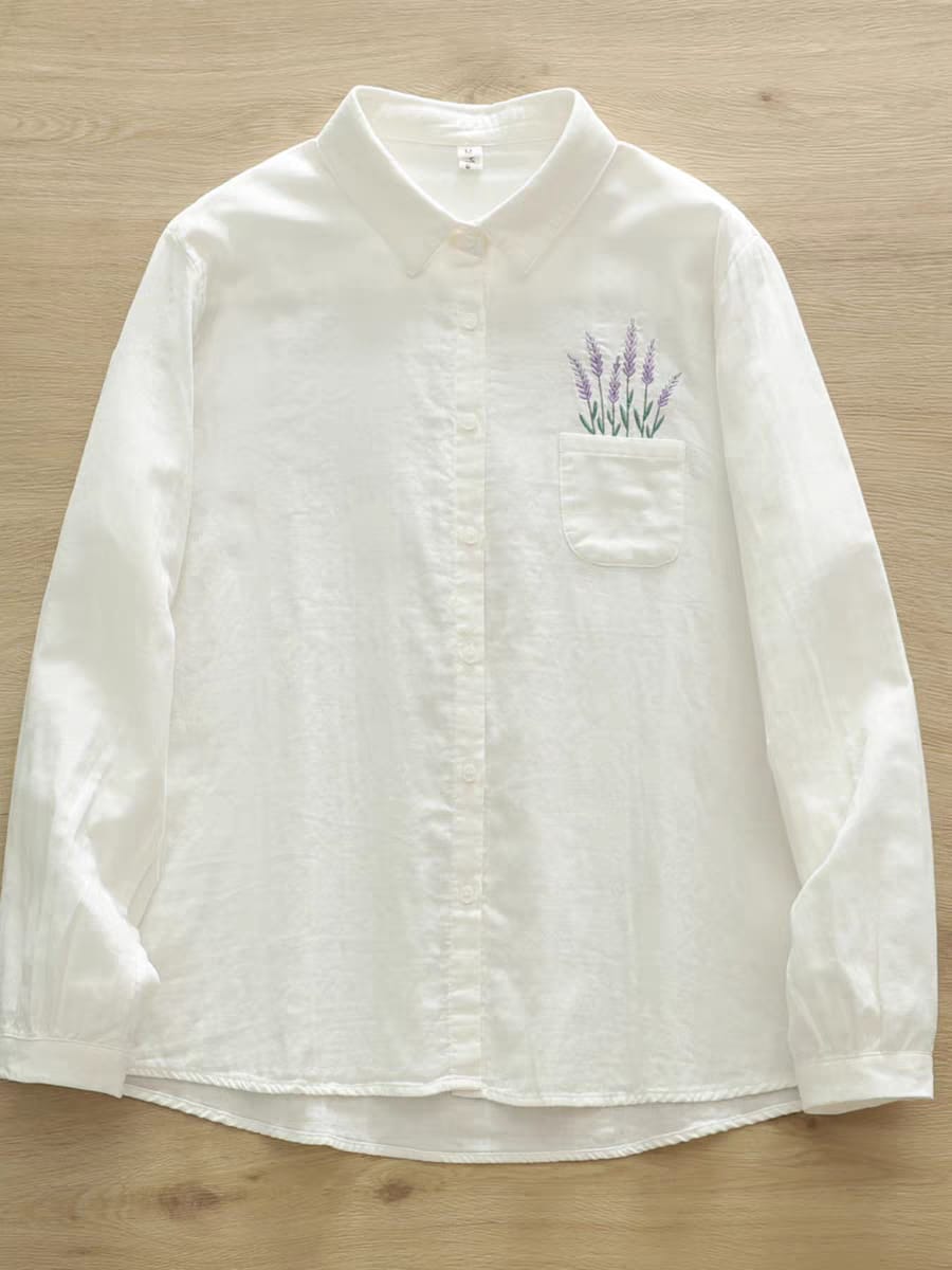 Lavender Pocket Embroidered Cotton Shirt